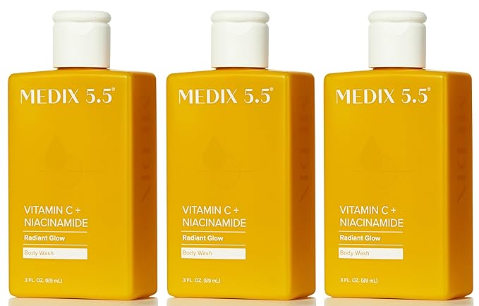 MEDIX Radiant Glow Vitamin C Body Wash W/Niacinamide | Citrus Scented Gentle Body & Face Cleanser For Women, Men, Dry Skin, & Smoother-Looking Skin | Removes Dirt, Oil, & Impurities, 3PC Travel Size
