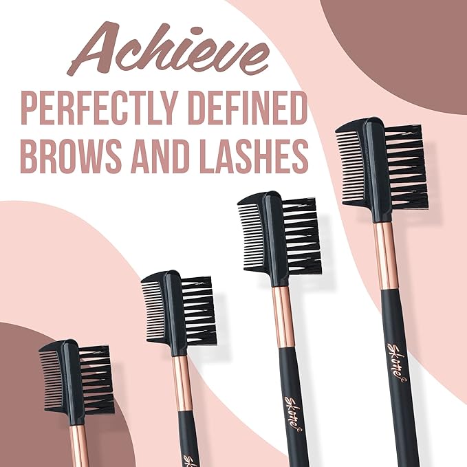 Skone Cosmetics Eyebrow Brush and Comb, Luxe Premium Rose Gold Eyelash Brush and Eyelash Comb - Professional Grade Nylon Eye Brow Brush Comb, Dual Sided Eyelash Brush Separator