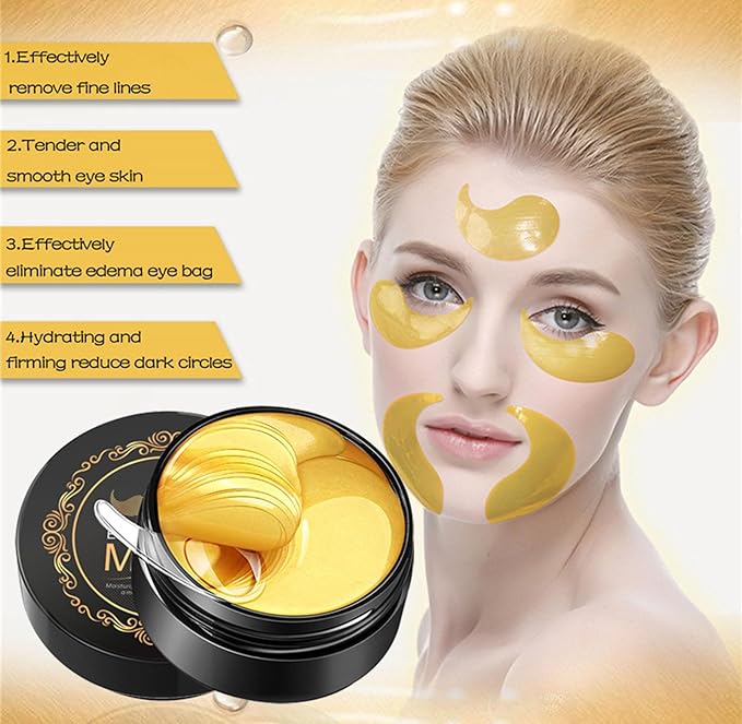 Under Eye Patches, Eye Mask, Eye Patches for Puffy Eyes and Dark Circles Reduce Eye Bags Fine Lines Smooth Wrinkle, Anti-Aging,Hydrating, 24K Gold Eye Skin care Pads with Collagen (60PCS) Black