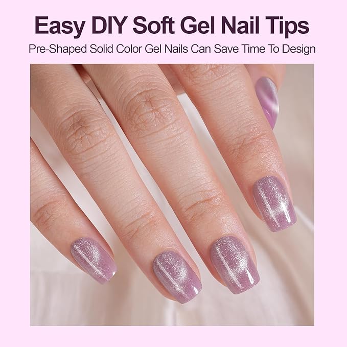 240Pcs Cat Eye Press on Nails Short Square, Plauva Soft Gel Fake Nails, Glossy Glitter Cat Eye Nail Tips for Women and Girls Stick On Nails in 12 Sizes