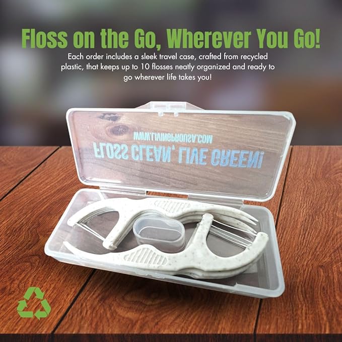 Plant Based Naturally Mint Infused Floss Picks(220pcs) with Travel Case | Biodegradable Straw Wheat Handle | Thin Single Thread Flosser, Shred-Resistant- Easy Glide for Plaque Removal & Gentle on Gum