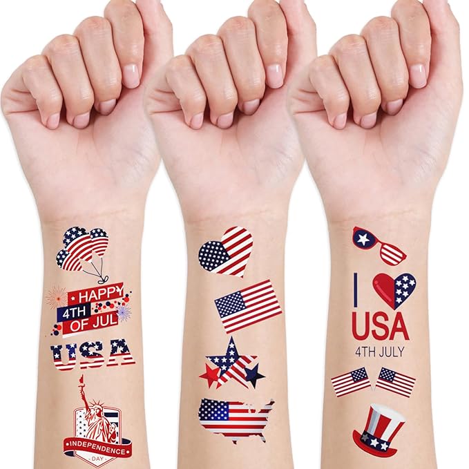 MEICOLY 4th of July Glitter freckles,USA Face Glitter Star Stickers Temporary Freckles Tattoos,Fourth of July Red White Blue Accessories,8 Face Glitter Freckles +13 Temporary Tattoos