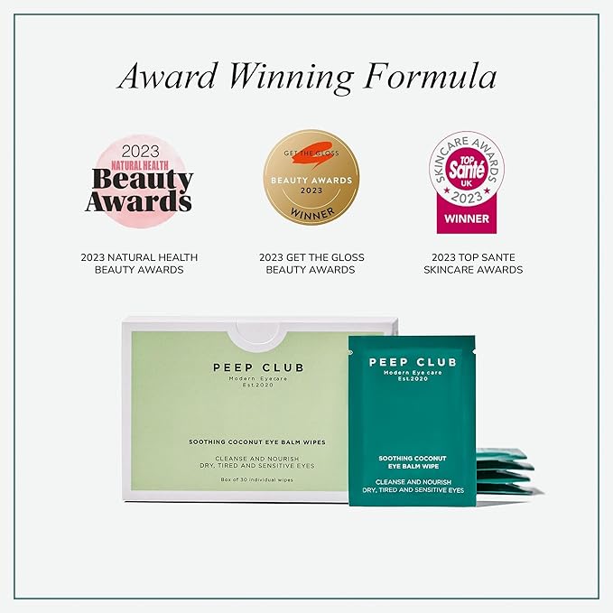 Peep Club All Natural Eye Makeup Remover Wipes – Perfect for Sensitive Eyes, Optometrist Formulated, Tea Tree Oil Free, Cleansing, Nourishing, Coconut Oil, Chamomile, Bilberry, 30 Pack