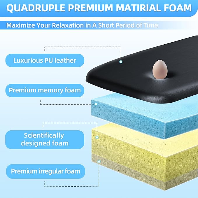 Wood Massage Table with Hight Adjustable Legs and Backrest for Treatment, Black PU Leather Professional Spa Bed Load1500 LBS, Spa Table with Storage for Footmassage Facial CareSpa Tattoo