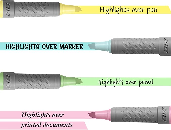 BIC Brite Liner Grip Pastel Highlighter Set, Chisel Tip, 12-Count Pack of Pastel Highlighters in Assorted Colors, Cute Highlighters for Bullet Journaling, Note Taking and More