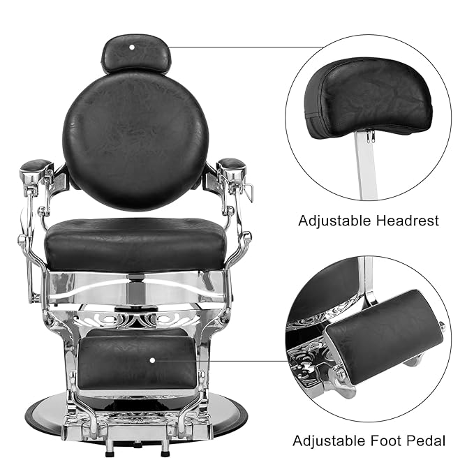 Winado Heavy Duty Vintage Recline Barber Chair Hydraulic with Headrest, Supports up to 700lbs & 360°Rotatable, Professional Salon Beauty Spa Shampoo Equipment (Buttonless Style)