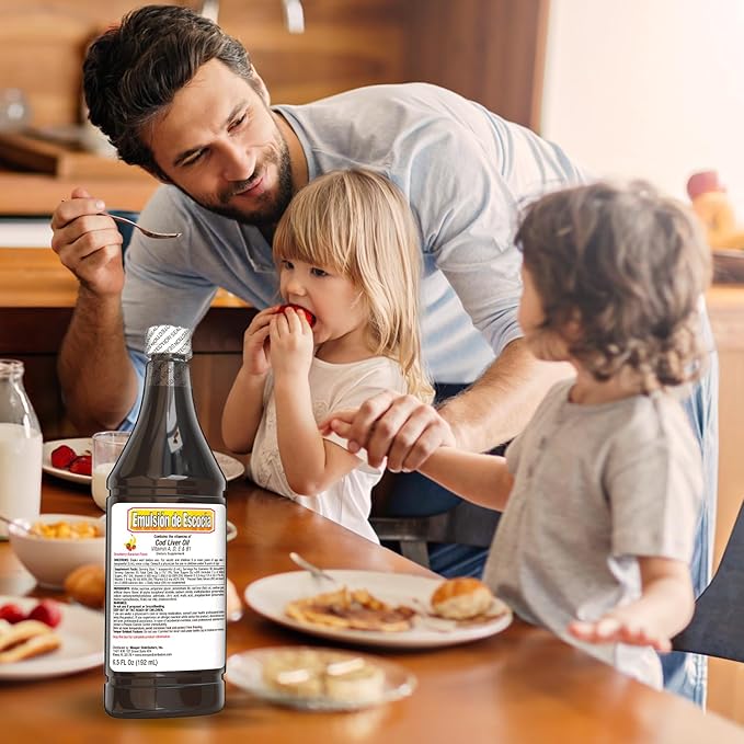 Emulsion de Escocia Cod Liver Oil Liquid for Kids – Cherry, Orange & Strawberry Banana – Omega 3, Vitamins A, D, E & B1 – Dietary Supplement – 6.5 Fl Oz | 3-Pack