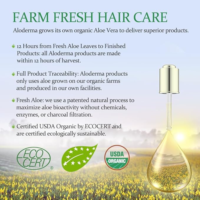 Aloderma Aloe Volumizing Shampoo for Fine, Brittle, & Thinning Hair - Featuring Freshly Harvested Organic Aloe Vera Infused with Arginine & Panthenol - Alcohol, Parabens, Mineral Oil Free - 16oz