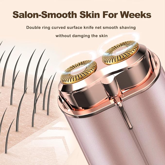 Facial Hair Removal for Women, Portable Painless Electric Shaver Device with Built-in LED, Wet/Dry Electric Razor Hair Remover Epilators for Face, Chin, Upper Lip and Arms (Rose Gold-2025)