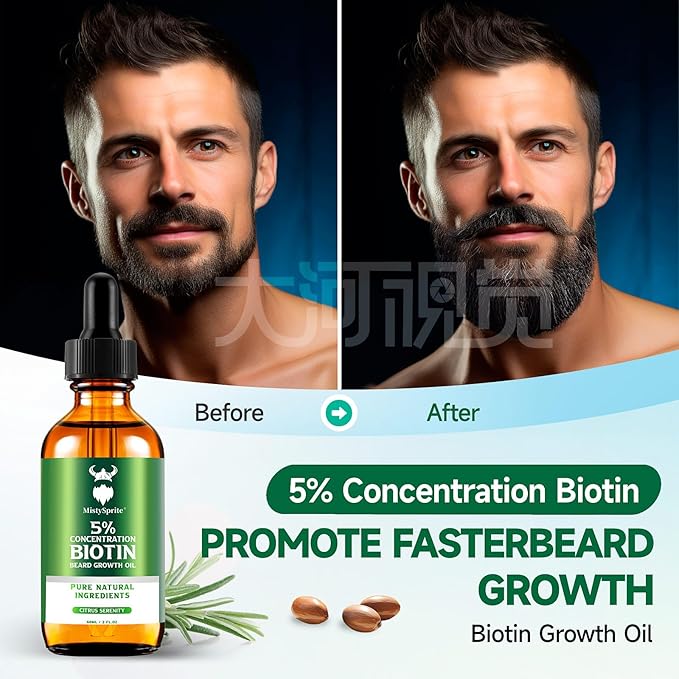 Men's Beard Growth Oil - 5% Biotin, Citrus Serenity Scent, 2 oz (Pack of 10) - Softens, Conditions, No Itch & Dandruff, Ideal Gift