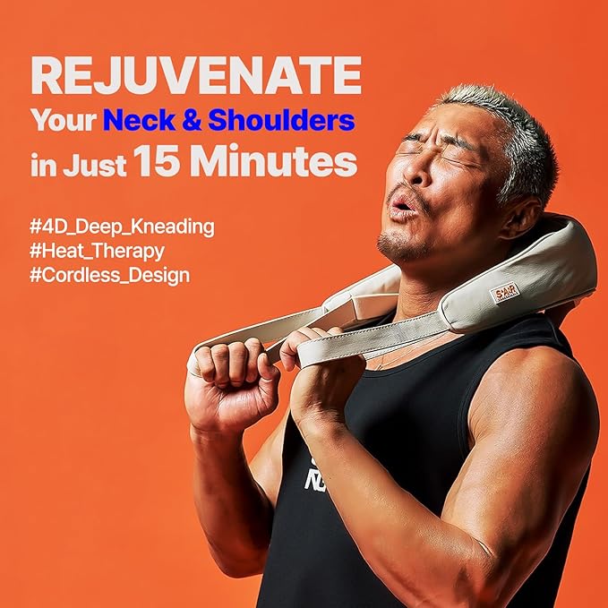 SPA:R Portable Neck Shoulder Massager – Korean MMA Star Choo Sung-Hoon – 4D Deep Kneading with Heat Control – Relieves Back, Shoulder & Muscle Pain – Shiatsu Pillow for Home Body Care