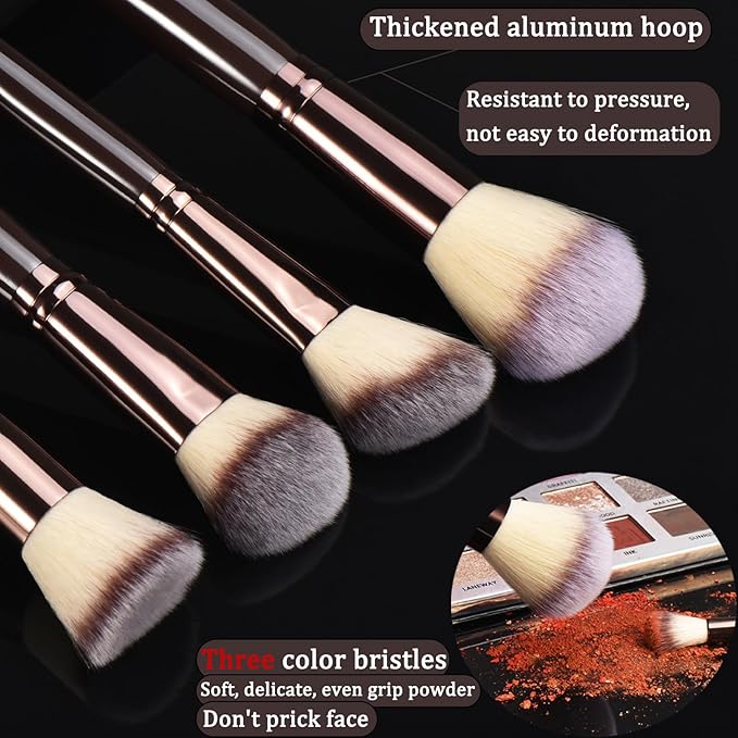 10 Piece Black brown Makeup Brushes and 10 Piece Makeup Sponge – Wooden Handle,with Soft Synthetic Bristles,|Professional Makeup Brushes set for Women & Girls|