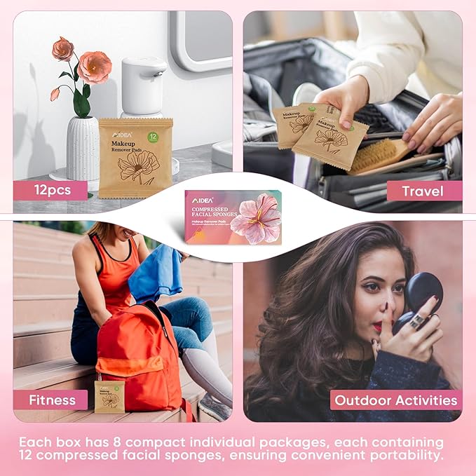 AIDEA 96Count Facial Sponges Compressed, Face Sponges for Cleansing, Natural Cosmetic Makeup Sponges, Sponges for Washing Face, Exfoliating, Makeup Removal, Travel Essentials for Women