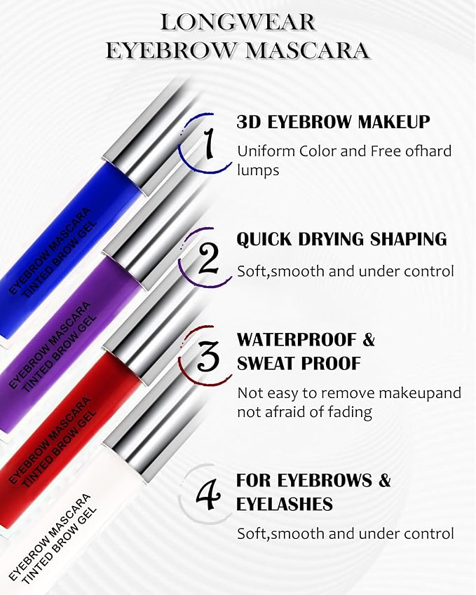 Tinted Eyebrow Mascara Gel-1Pcs Longlasting Waterproof Red Eyebrow Glue Colored Liquid Mascaras,Tint Brow Filler, Length Curling Mascara,Halloween Cosplay Party Eye Makeup Gift for Women-09