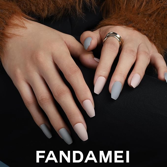 FANDAMEI Press on Nails, 12 Packs 288PCS Matte Press on Nails Medium Length, Short Fake Nails Full Cover, Ballerina Coffin with 7g Nail Tips Glue