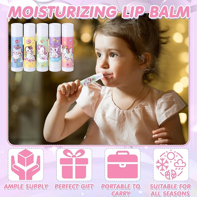 100 Pcs Unicorn Party Favors Lip Balms Bulk for Kids Birthday Party Moisturizing Lip Balm for Unicorn Themed Celebration Gifts Lip Care Products for Classroom Rewards Favor Party Supplies