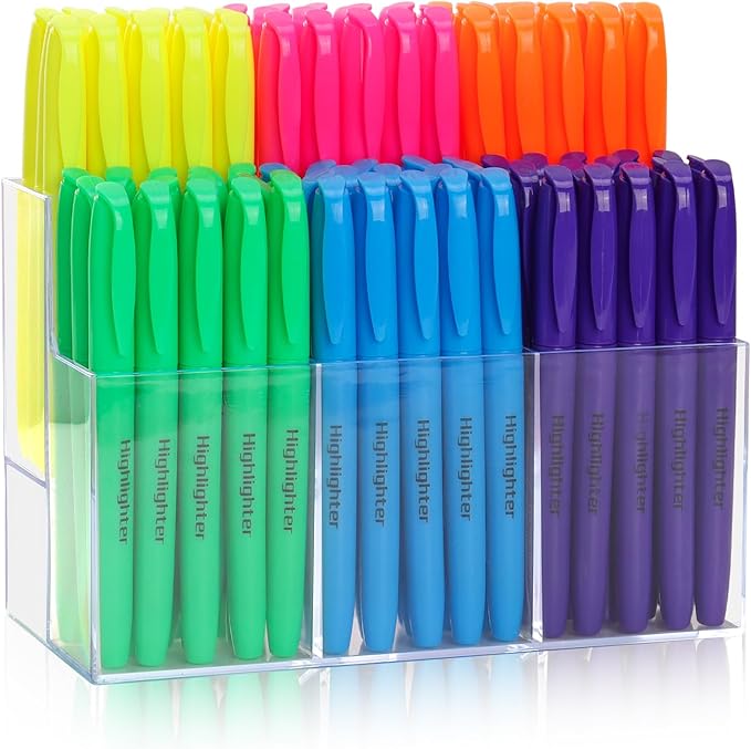 90 Pack Highlighter Set Assorted Colors with 6-Section Highlighter Holder Chisel Tip Highlighters Bulk Highlighters No Bleed Bible Journaling Pens Colored for Office Classroom Teacher Supplies