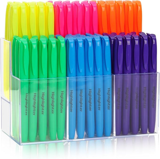 90 Pack Highlighter Set Assorted Colors with 6-Section Highlighter Holder Chisel Tip Highlighters Bulk Highlighters No Bleed Bible Journaling Pens Colored for Office Classroom Teacher Supplies