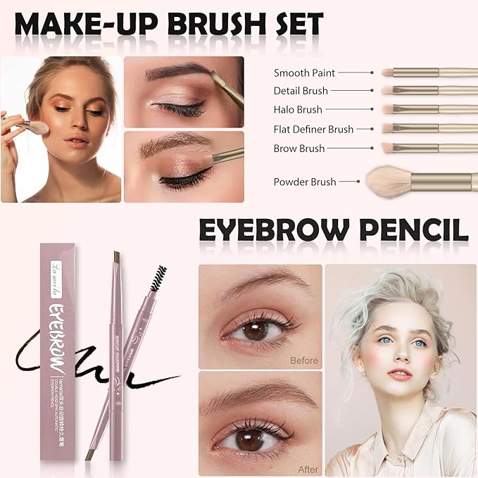 All in One Makeup Kit - Makeup Set for Women, Girls & Teens, Include 10 Colors Eyeshadow Palette, Lip Gloss, Eyebrow & Eyeliner Pencil, Waterproof Mascara, 6 Pcs Makeup Brushes (Morandi Cement)