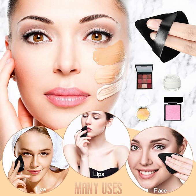 Suclain 48 Pcs Velour Triangle Powder Puff Soft Velour Makeup Puff for Face Powder Makeup Triangle Sponges for Wet and Dry Cosmetic Foundation Loose Mineral Body Tool(Black)
