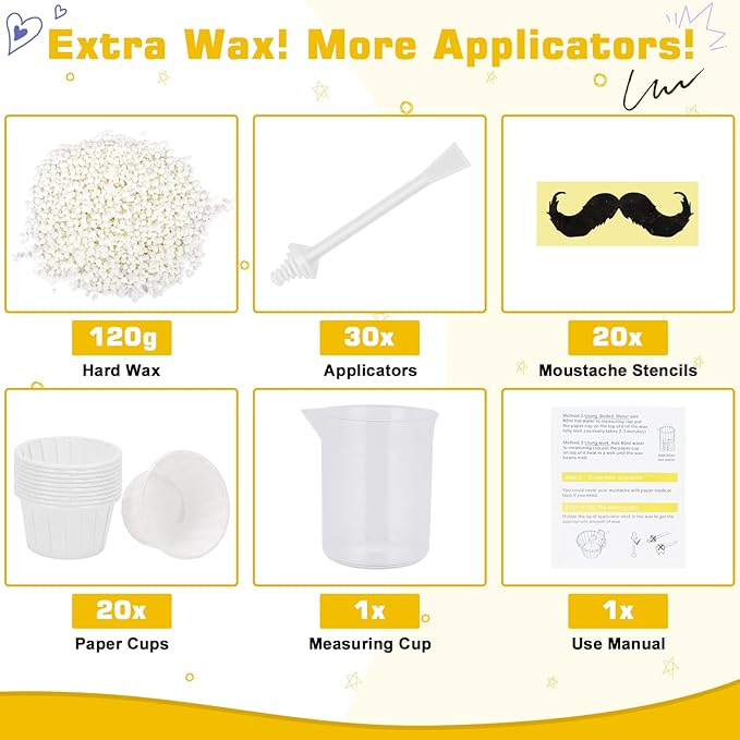Nose Wax Kit Men and Women with 30 Applicators (20-30 Uses), Nose Hair Wax Kit for Nose & Ear Hair Removal, Painless & Fast, Long-Lasting Results Up to 5 Weeks (120g Nose Wax)