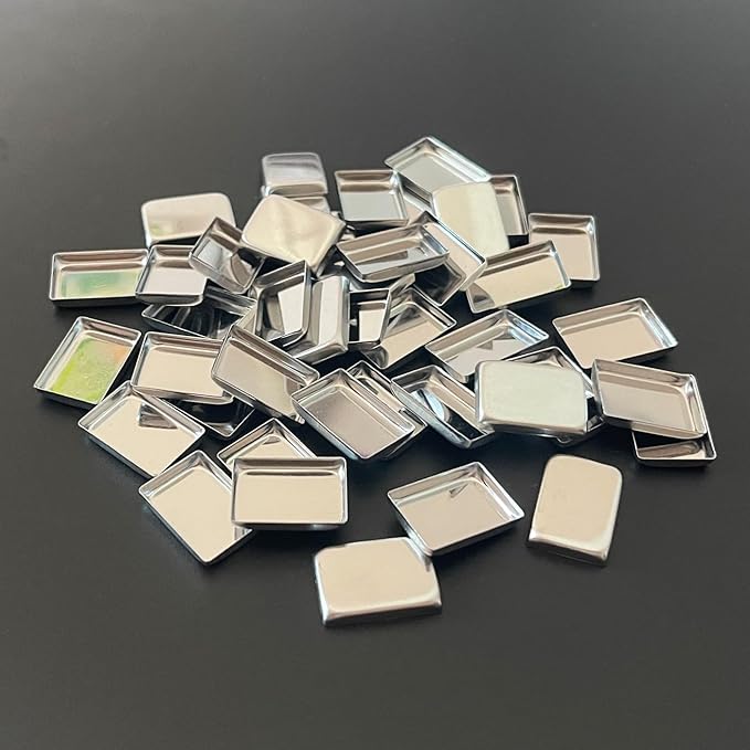 FCLUB 100Pack Empty Eyeshadow Metal Pans Cosmetic Eyeshadow Blush Lipstick Organizer for Makeup Pressed Powders (0.8 inch) Tiny and Shallow