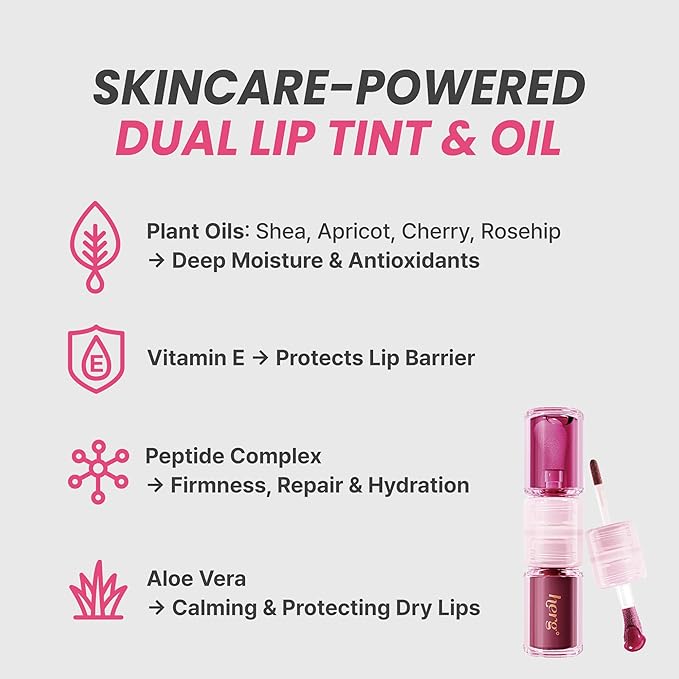 Epielle Herg Dual Lip Tint & Oil Pinot Noir & Bubble Berry, Double-Ended 2-in-1 Korean Lip Tint & Lip Plumper, Long-Lasting, Stocking Stuffers, Thanksgiving Essentials