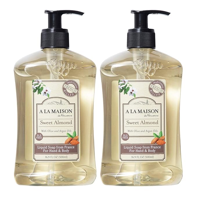 A LA MAISON de Provence Sweet Almond Liquid Hand and Body Soap (Pack of 2) With Coconut Oil, Argan Oil and Vitamin E, 16.9 fl oz Each