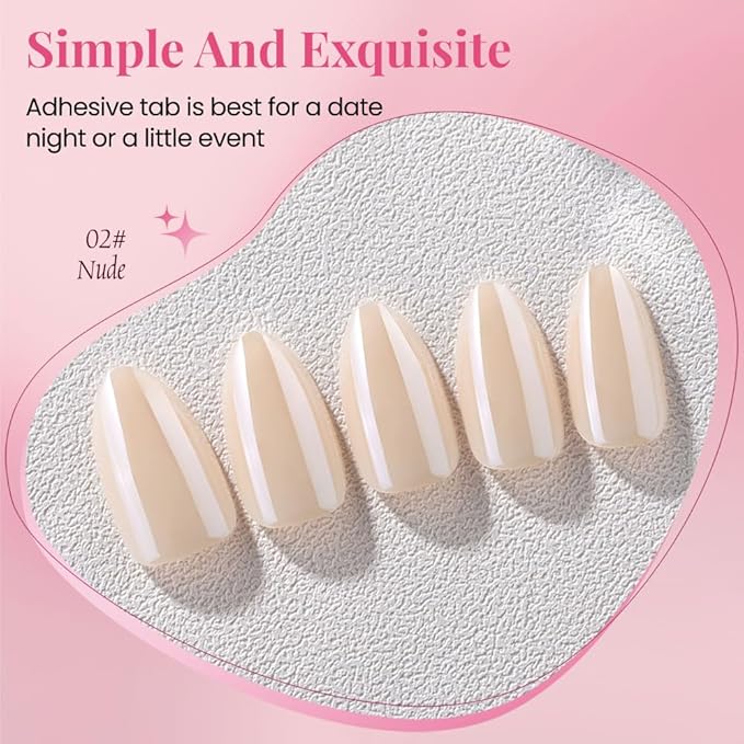 Press on Nails Short Almond - Nude Chrome Glazed Glossy Press on Nail Tips Glue On Nails with Nail Glue for Gift, Reusable Stick On Nails in 15 Sizes - 30 Full Cover Acrylic Soft Gel Fake Nails Kit