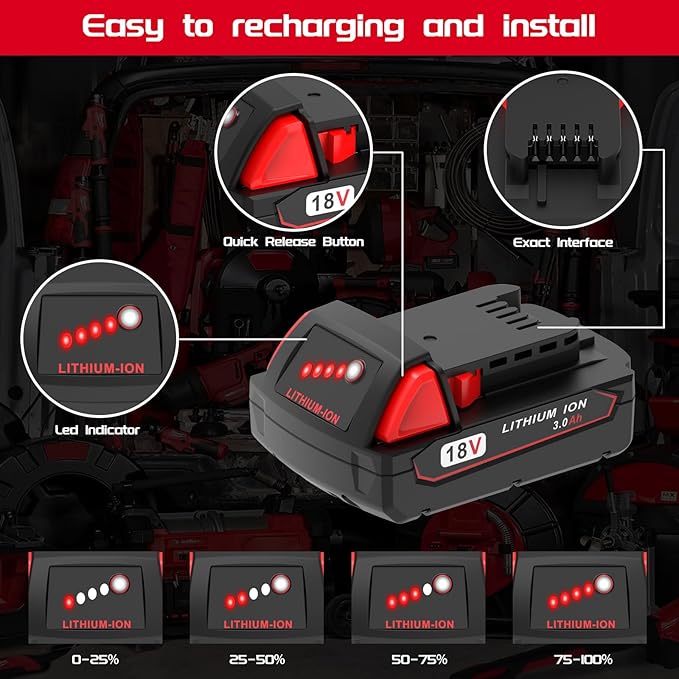 2 Pack 3.0Ah 18V Batteries Replace for Milwaukee M18 Battery Lithium lon 48-11-1815 48-11-1840, Compatible with Milwaukee m18 Battery Charger and 18 Volt Cordless Power Tools