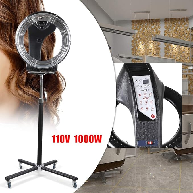 1KW Professional Hair Dryer, Salon Drying Perming Machine, 3 in 1 Orbiting Hair Steamer, Sit Under Salon Color Processor with Rolling Base