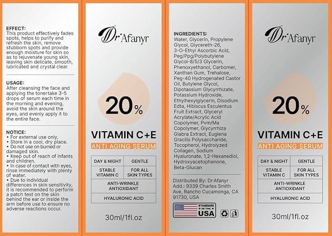 Vitamin C Serum for Face with Hyaluronic Acid & Vitamin E - Brightening Anti-Aging Serum to Help Improve Appearance of Dark Spots for Sensitive Skin, Hydrates Firms Lifts and Smooths Wrinkles