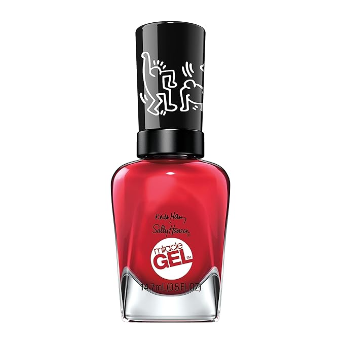 Sally Hansen Miracle Gel™, Keith Haring Red-iant Baby, Long Lasting, Gel-Like Formula, No UV Lamp Needed, Red Nail Polish