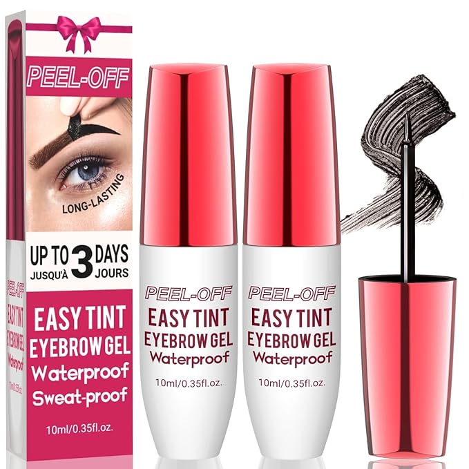 Peel Off Eyebrow Gel Kit,2PCS Easy Tattoo Brow Peel Off Gel for Women,Waterproof,Sweatproof,Natural Brows Color,For Fuller & Defined Looking Brows,DIY at Home(black)