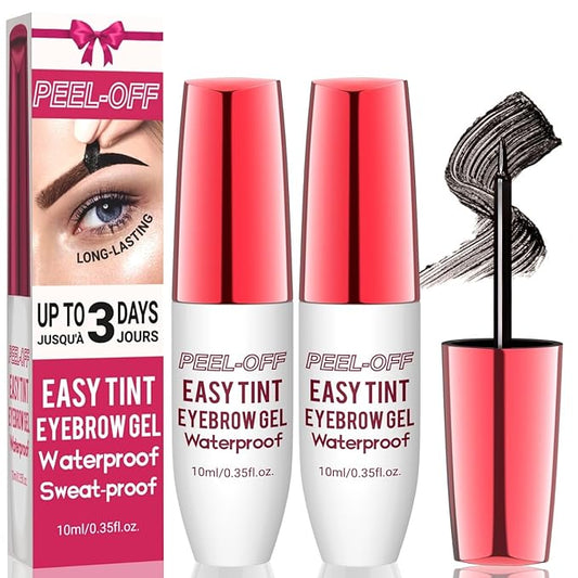 Peel Off Eyebrow Gel Kit,2PCS Easy Tattoo Brow Peel Off Gel for Women,Waterproof,Sweatproof,Natural Brows Color,For Fuller & Defined Looking Brows,DIY at Home(black)