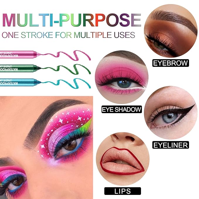 7 Colorful Eyeliner Pen Set, Eye Shadow Pencil, Pearl Eyeliner Kit Metallic Glitter Eye liner Pencil for Women Eye&Lip Liner Professional Eye Makeup Set Colorful Eye Color (7PCS B)