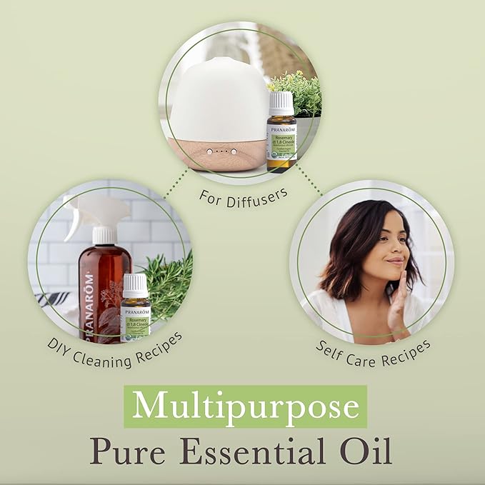 Pranarom USDA Certified Organic Rosemary Cineole Essential Oil (30ml), 100% Pure Undiluted Therapeutic Grade from Tunisia for Aromatherapy, Diffuser, Meditation, Massage, Relaxation