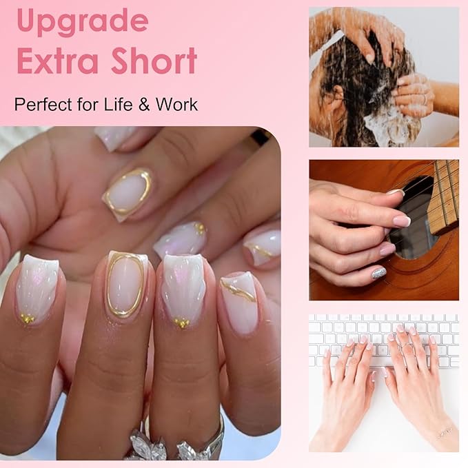 Extra Short Square Nail Tips, SINOKAME Wider Fit Short Square Fake Nails Clear Press on Nails,Pre-etched Soak Off Nail Extension DIY Nail Salons,600 Pcs 10 Sizes with Refill Sizes 5 &6