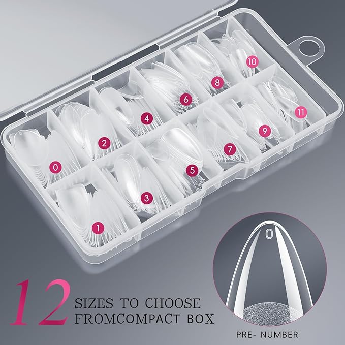 krofaue 240Pcs Almond Nail Tips - Professional Soft Gel Press on Nails with Half Matte 12 Sizes Acrylic Fake Tips for Gel Polish & Dip Powder DIY Home Manicure