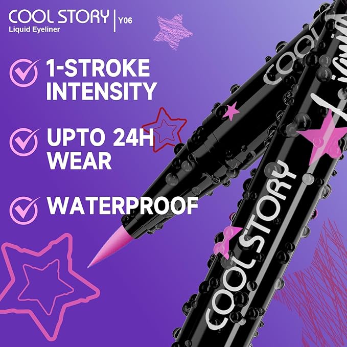 COOL STORY Liquid Eyeliner Waterproof Smudge Proof Eye Liner, 24H Long-Lasting, 0.6ml/0.02 fl.oz Fuchsia Pink