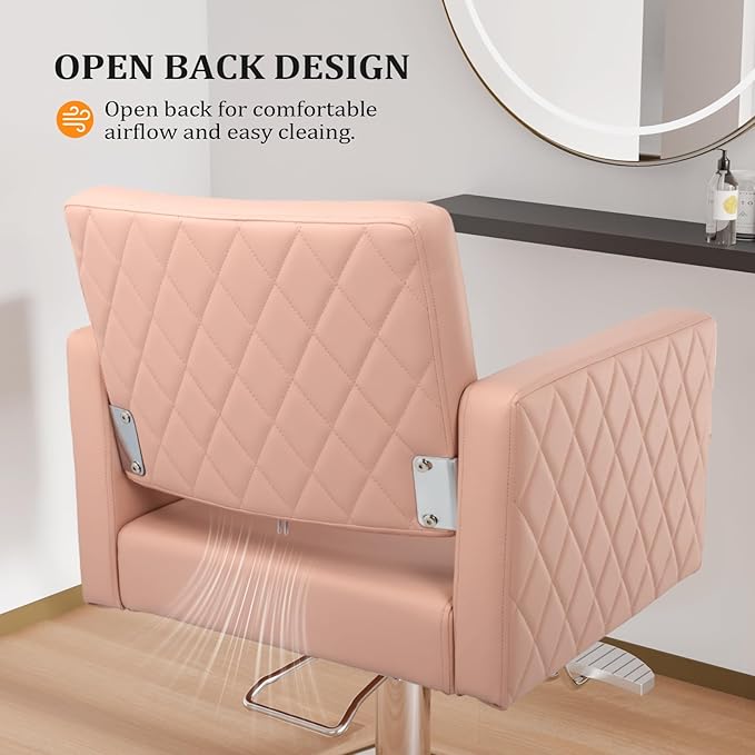 Salon Chair for Hair Stylist Wide Seat, Hydraulic Barber Chair with Aluminium Alloy Footrest, Pink Hair Salon Chair Styling Heavy Duty, Beauty Spa Cosmetology Hairdressing Equipment