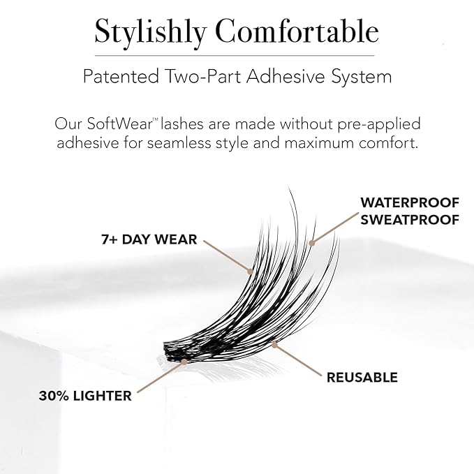 Pro Lash SoftWear Starter Lash Clusters Kit - Seamless, Lightweight Lashes - 7-Day Cluster Eyelash Extensions - 3 Sets of False Eyelashes Plus Adhesive, Remover, Tweezers - Mega Volume No. 03 Black