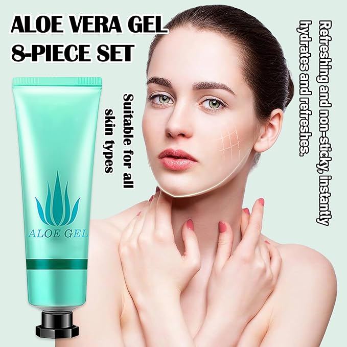 8Pcs Organic Aloe Vera Gel for After Sun Skin Care,Natural Moisturizing Aloe Vera Gel for Face & Body,Easy to Portable Face Moisturizer,Travel Size Pure Vera Aloe Gel for all Skin Types K