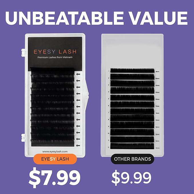 Eyesy Lash Cashmere Volume Eyelash Extensions Premium Individual Lashes - 0.05mm Thickness CC Curl 13mm Single Length - Super Soft Matte Black Single Eyelash Easy to Fan for Professional Salon Use