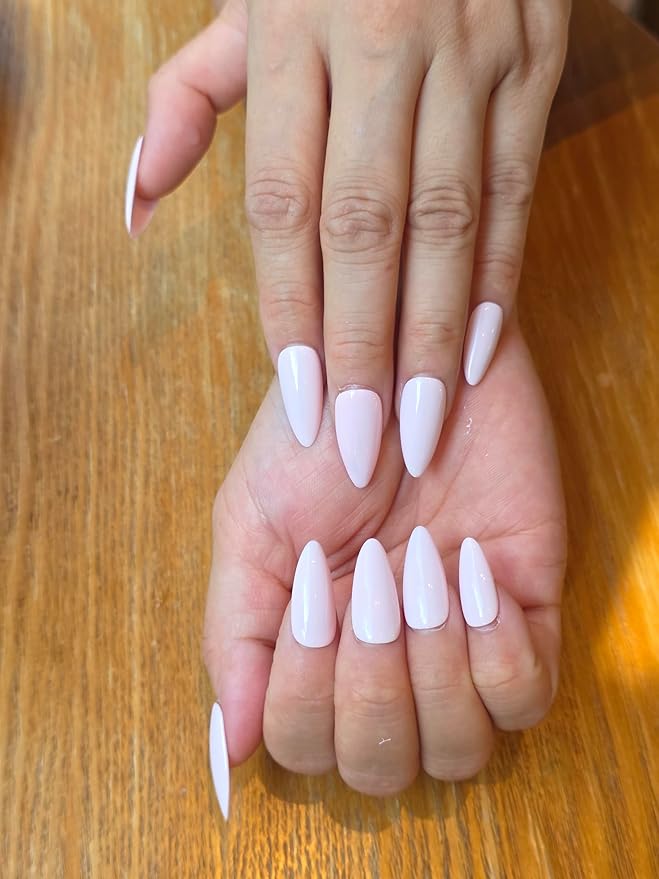 Light Pink Press On Nails - Handmade Medium Almond Gel Acrylic 10pcs Reusable (Summer Dream, Size M)