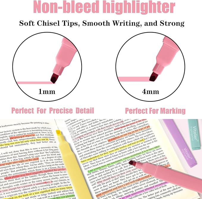 Bible Highlighters,Aesthetic Cute Highlighters Bulk,8pcs Colorful Highlighter Markers No Bleed for Office School Supplies