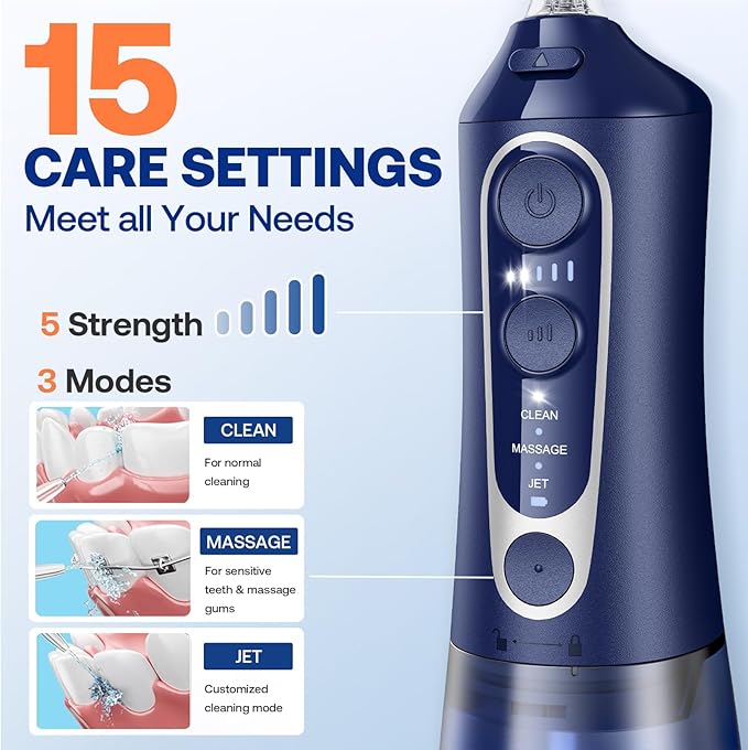 Bitvae C6 Cordless Water Flosser for Teeth Cleaning Picks, Portable Water Dental Flosser for Travel with 6 Jet Tips, IPX7 Waterproof USB Rechargeable Oral Irrigator Cleaner, Midnight Blue