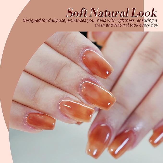 Born Pretty Fall Winter Jelly Gel Nail Polish Amber Crystal Transparent Brown Orange Red Blooming Marble Effects Gel Polish Nail Art Manicure DIY at Home and Salon 6PCS 7ML