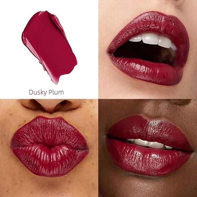 Plum Red Moisturizing Lipstick — Hydrating Creamy Lip Color for Dry & Sensitive Lips, Lightweight Glossy Tinted Balm, Long-Lasting Lipstick for Women (Dusky Plum)