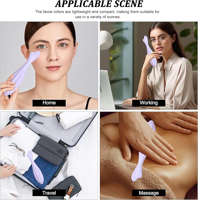 Lafo Facial Massage Roller, Silicone Face Massage Tools,Face Roller Skin Care for Shapes Body & Face Curves, Reduces Tiredness, Self Care Gift for Women Face and Eyes Massage (Purple)